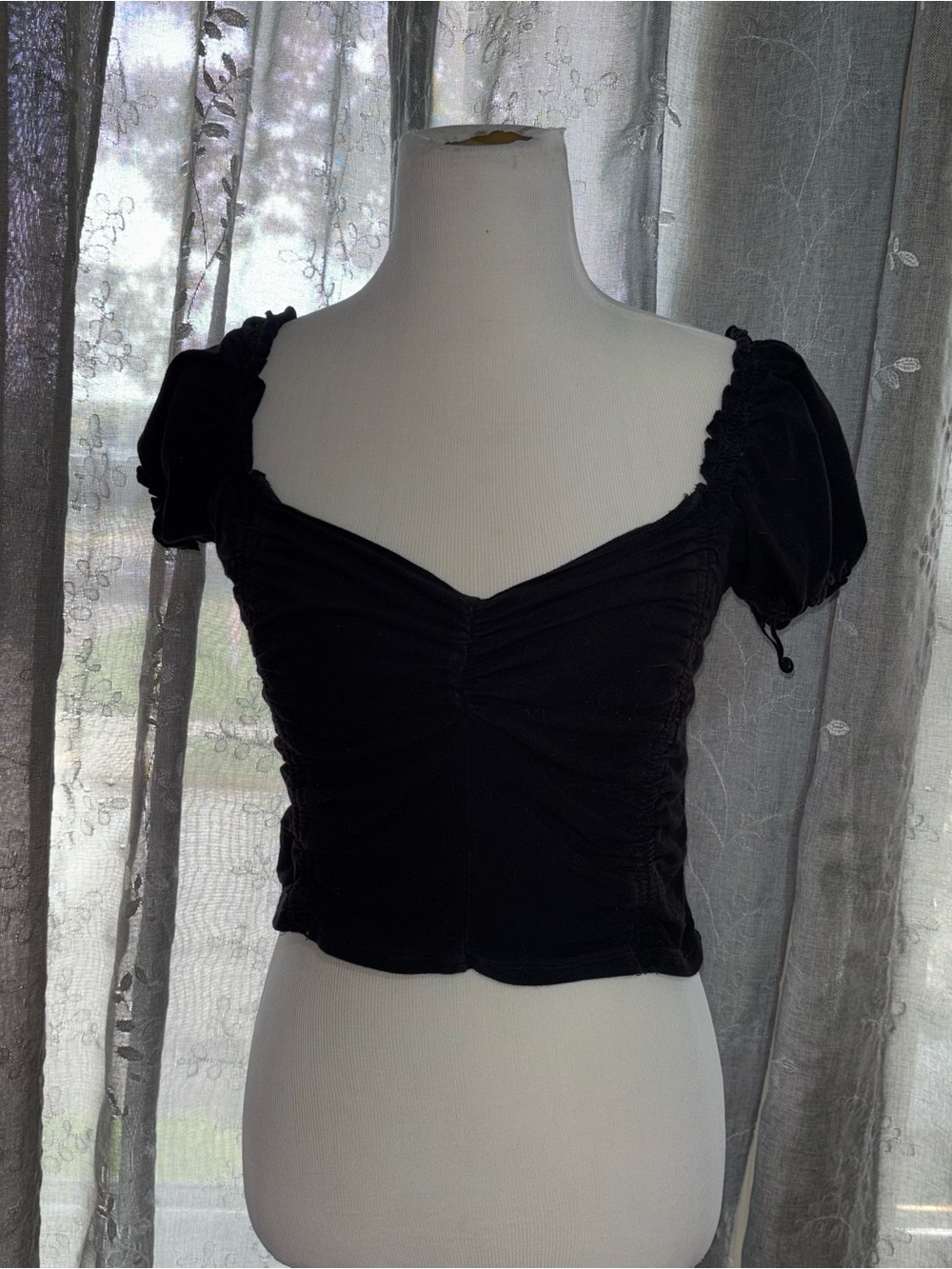 Garage Black Ruched Puff Sleeve Crop Top